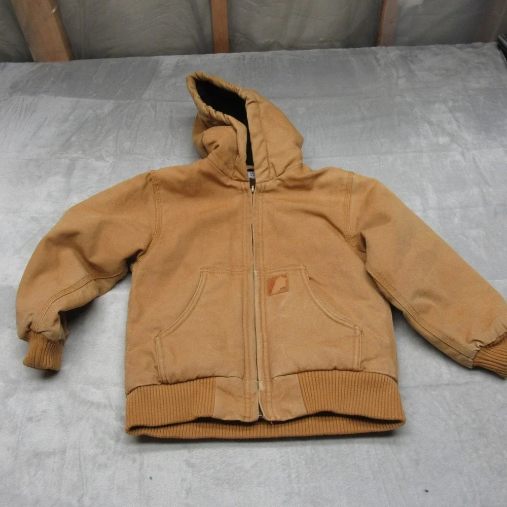Carhartt Jacket Kids XXS Brown Canvas Hood Insulated Outdoor‎ Winter WARM Canvas